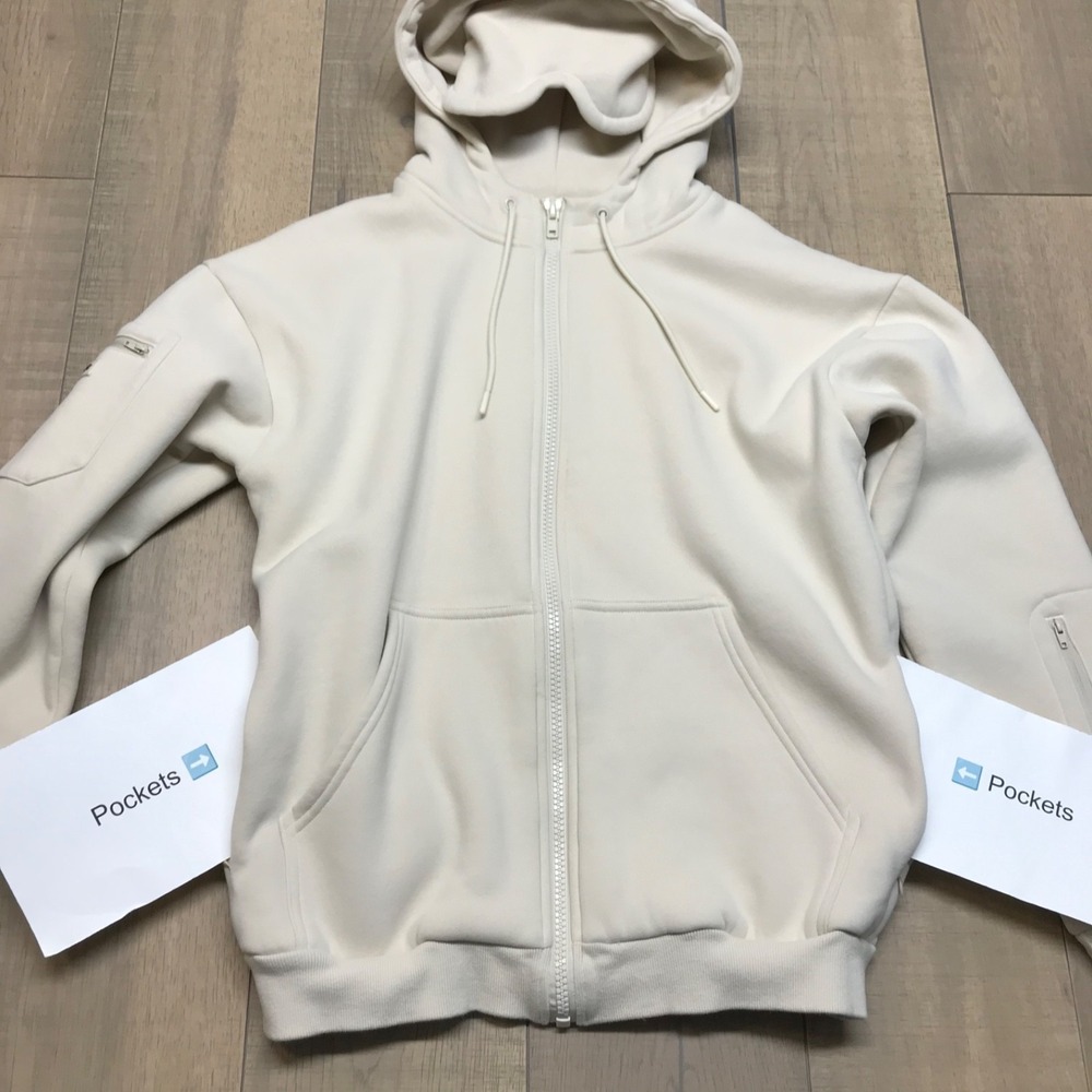 Comfrt Airplane Mode Hoodie Womens Size M Beige Travel Full Zip Bone Cream Cozy - Picture 9 of 15
